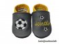 Preview: Lederpuschen anthrazit-gelb mit Namen gelb; großen und kleine Fußbälle lederpuschenstube